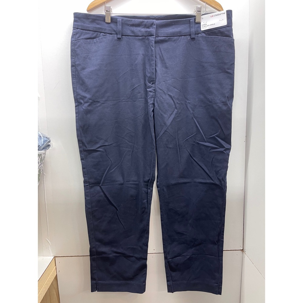 Liz Claiborne Emma Slim Leg Ankle Pants Navy Blue Mid-Rise Size 18 NWT
